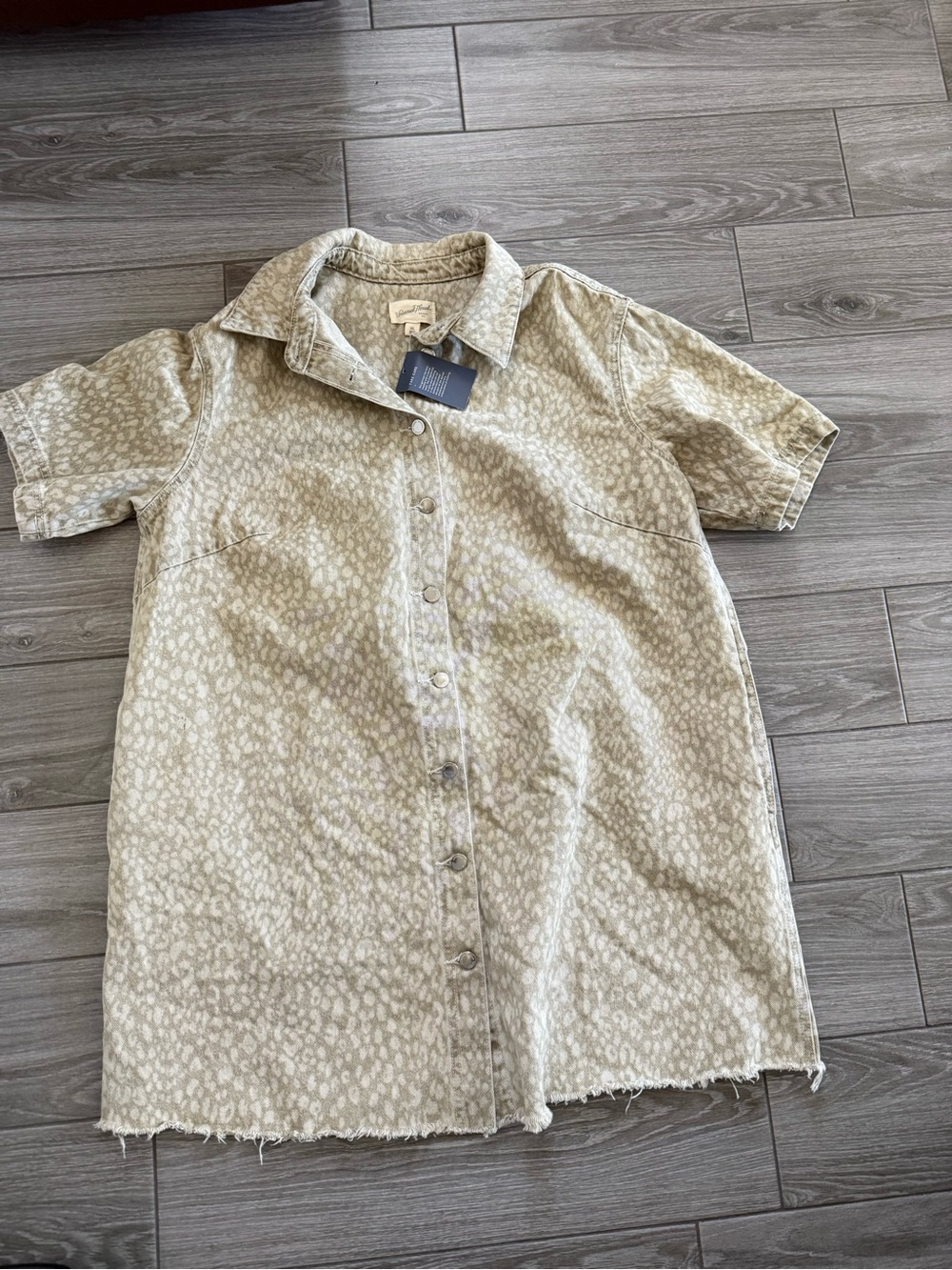 Universal Thread|Olive cream Leopard print denim button down shirt dress•••NWT - Picture 4 of 15